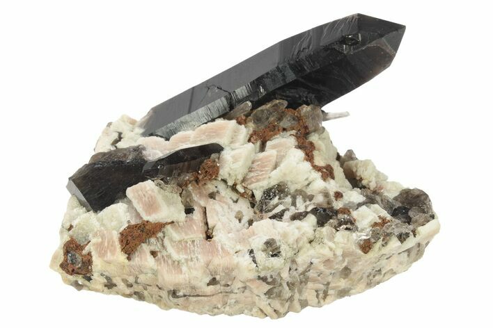 Lustrous Smoky Quartz Crystals on Pink Microcline - Colorado #234656